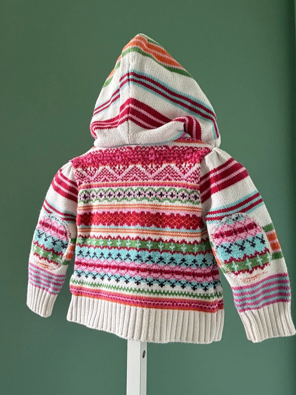 GAP Girls 100% Cotton Hooded Zip Sweater in Fair Isle Pattern